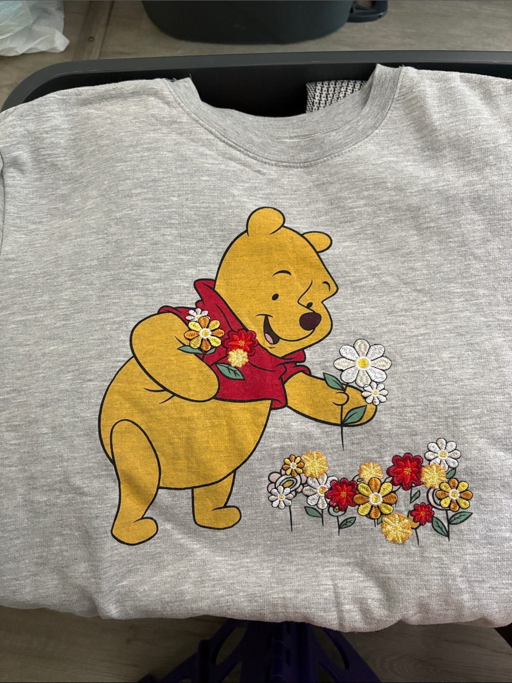 Disney Grey Winnie the Pooh Graphic Sweatshirt with Yellow & Red